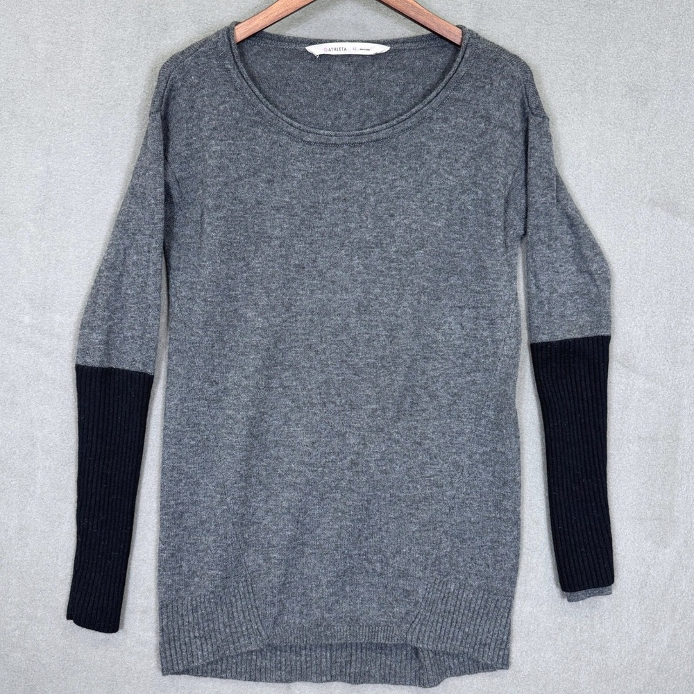 Athleta Sweater Women XS Gray Colorblock Merino Wool Knit Pullover Long Sleeve